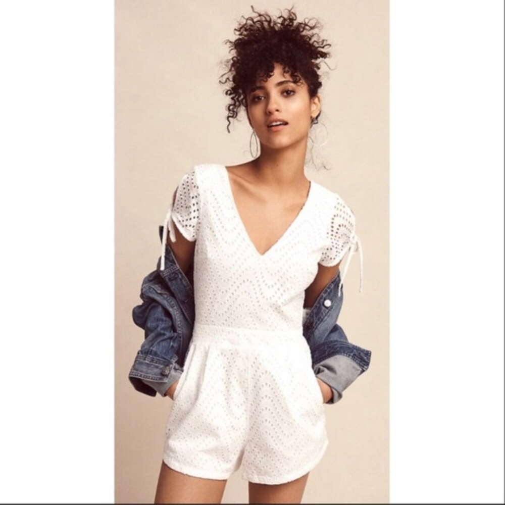 Express Tie Sleeve Eyelet Open Back Romper